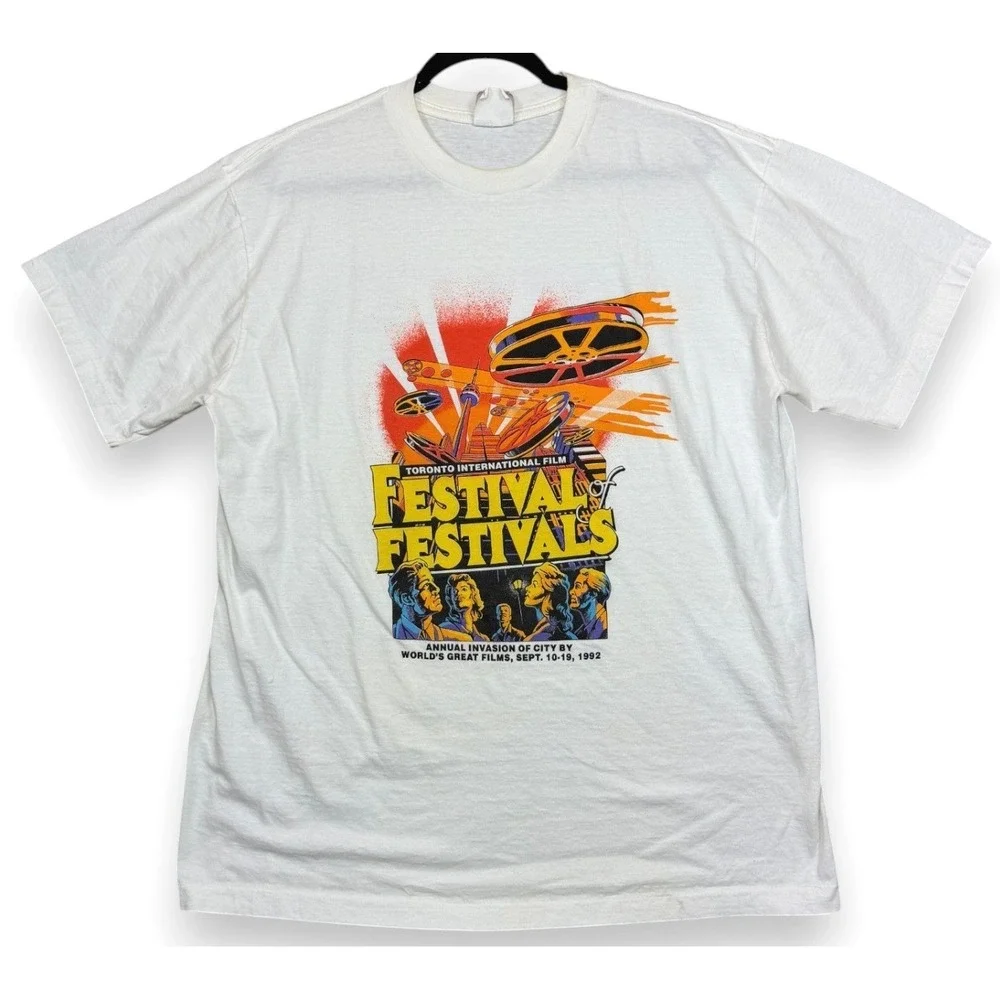 Brockum T-Shirt Mens XL White 1992 Toronto Film Festival Staff Vintage 90s